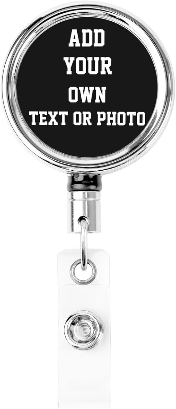 Custom Retractable Badge Reel with Metal Clip, Personalized Photo Badge Holder with Your Own Design Text Logo Image, DIY Nurse Office Work ID Name Badge Clip