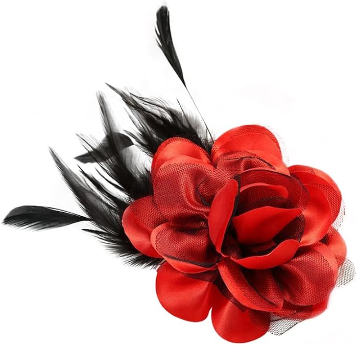 Flower Brooch Pin Silks Wonderful Rose Camellia Feather Charm Fashion Beautiful Created Clip Hair Flowers Brooches Accessories Idea for Party Dance Wedding Banquet for Elegant Women Gift