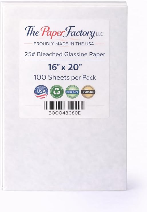 Glassine Paper 16 x 20-100 Sheets Premium Acid-Free Neutral pH. Archival Safe, Translucent, Grease-and Moisture-Resistant. Protect Artwork, Photos, documents, and Safe Food Wrapping.