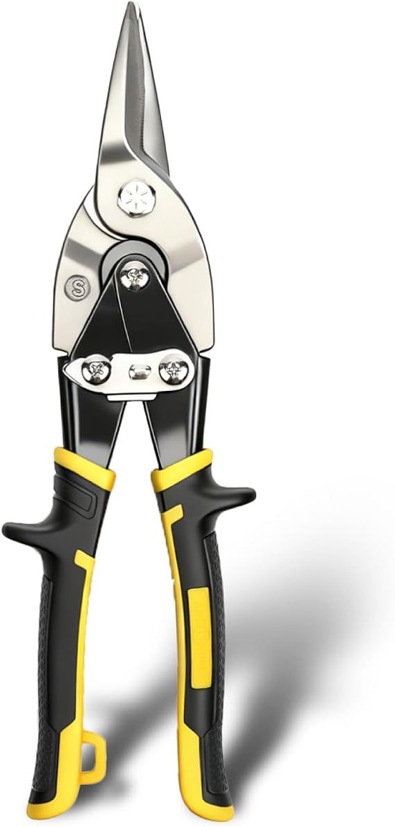 ANGELSWORD 10 Inch Aviation Tin Snips, Cr-M Aviation Snips for Cutting Metal Sheet, Heavy Duty Sheet, Straight Cut