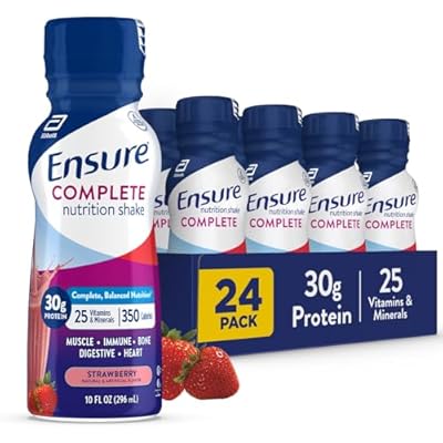 Ensure complete Strawberry Nutrition Shake, Complete, Balanced Meal Replacement, Ready to Drink, 30g Protein, 25 Vitamins & Minerals, 10 fl oz24 Pack