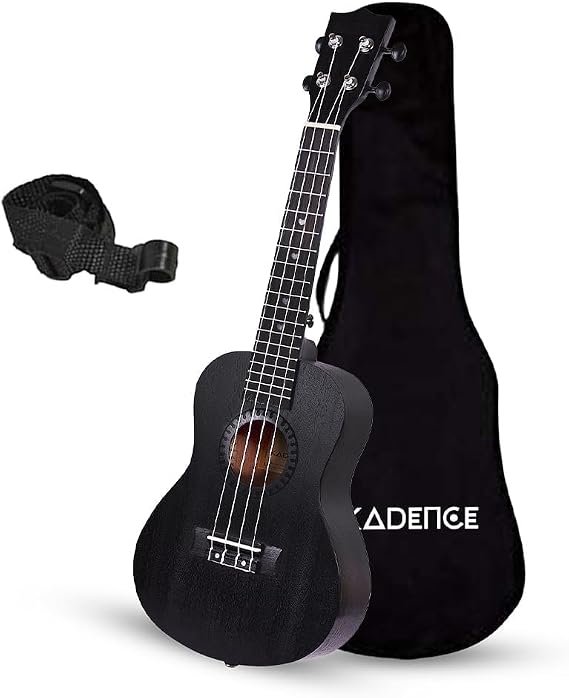 Kadence UKTWBLK Concert 23" Acoustic Ukulele | Sapele Wood |  with Bag | Includes Learning Course | Black