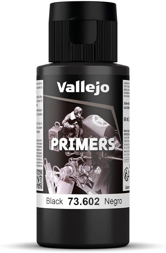 Vallejo - Surface Primer Color | Black Acrylic Primer 60 ml (2.02 fl.oz.) | Matte Finish and Fast Drying | Perfect for Airbrushing and Great Adhesion to Figurines and Scale Models