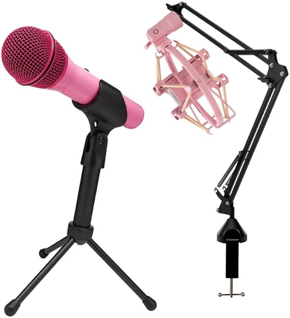 SAMSON Q2U USB and XLR Handheld Dynamic Microphone Bundle | Includes Shock Mount and Desktop Boom Arm Microphone Stand. with Cardioid Polar Pattern (Pink)