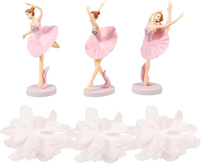 ERINGOGO 6Pcs Pink Ballerina Cake Decorations Set - Elegant Ballet Girl Figurines with Gauze Flower Toppers for Birthday Parties, Home Decor, and Table Decorations