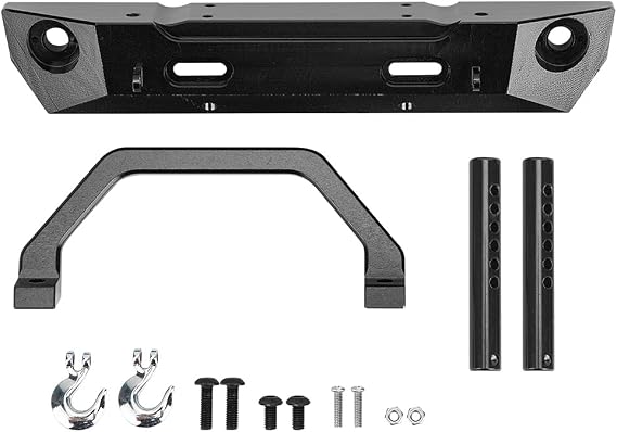 Aluminium Alloy RC Front Bumper Guard, Upgrade Parts for RGT 136100 1/10 RC Crawler, Durable and Lightweight Accessory with Tow Hooks and Support Bar, for Horizonte ECX (Black 680024BL)