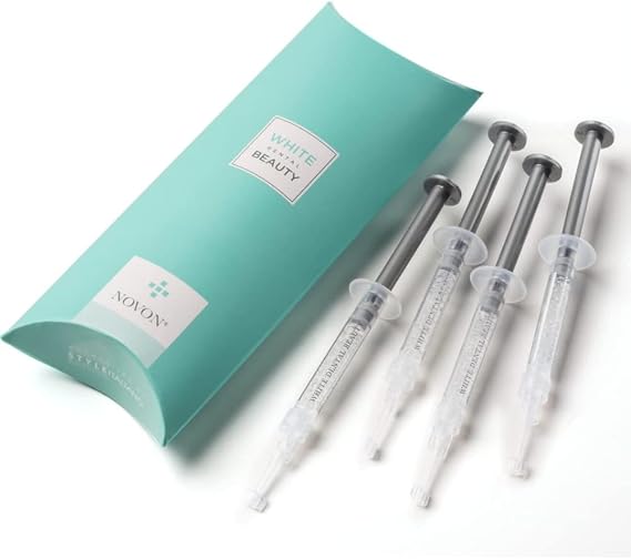 White Dental Beauty Teeth Whitening Syringe Gel Refills; 4 Syringes of 1.2 ml per Pack. Tooth Whitening System Powered by Novon Technology (16% Carbamide Peroxide)