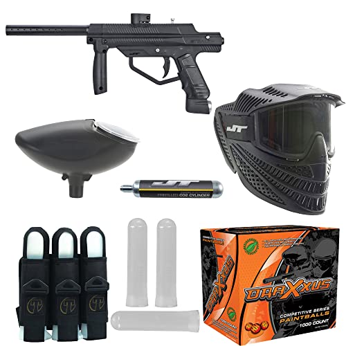Tippmann JT Stealth Paintball Marker Go PAK w1K Paintballs, Mask, Loader, Harness, 3 Pods, Pre-Filled CO2  Adapter