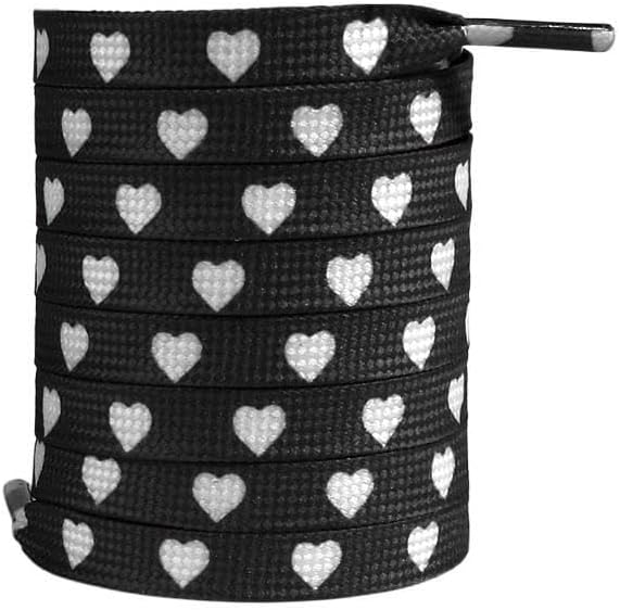 Heart Pattern Shoelaces, 0.35 Inch Wide Flat Laces for Air Force 1, Black White Red