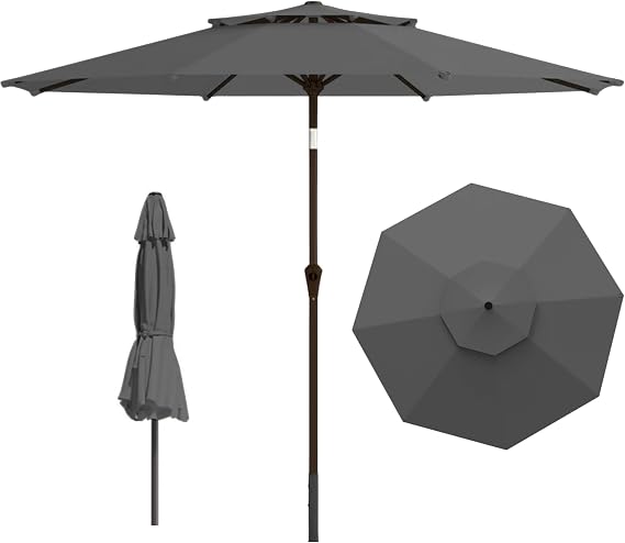 9ft 2-Tiers Patio Umbrella,Outdoor Market Table Umbrella with Push-Button Tilt & Crank | UV Protection,Suit for Backyard,Garden,Pool,Deck