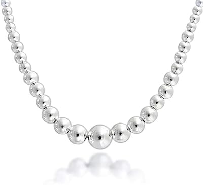 Verona Jewelers Italian 925 Sterling Silver 4-10MM Graduated Silver Bead Necklace-Sterling Silver Bead Ball Necklace for Women