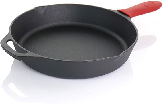 Megachef Skillets with Lids Pre-Seasoned, 6 Piece Set, Black, Red