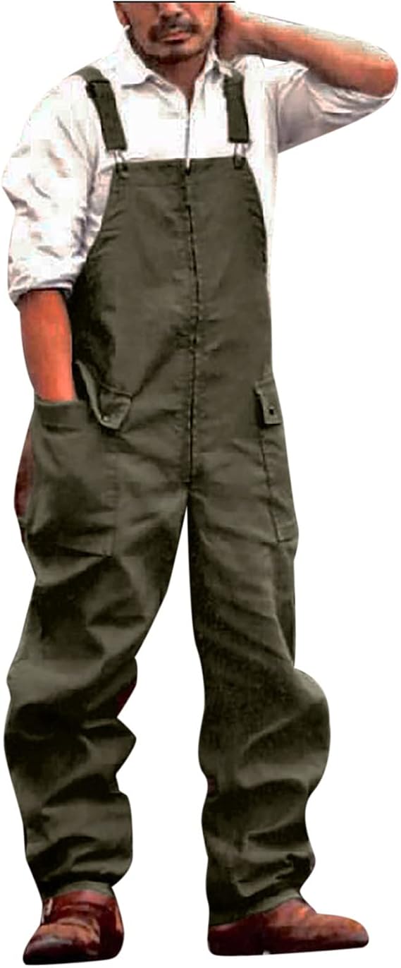 Bib Overalls Men Vintage Big and Tall Overalls Loose Fit Work Jumpsuit with Adjustable Strap Fashion Casual Overalls