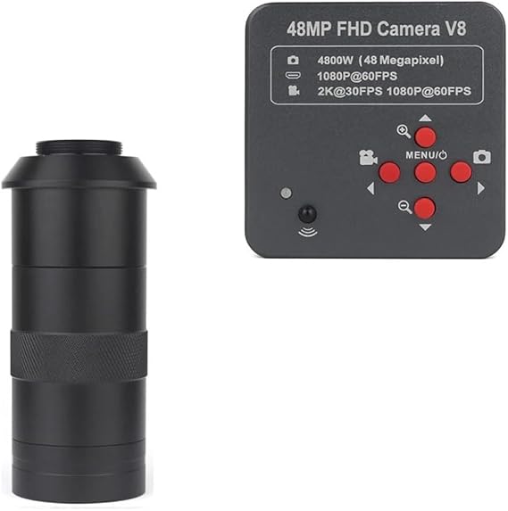 Lab Microscope Accessories 48MP 2K HDMI UBS Video Microscope Camera TF Storage 130X 180X 200X 300X Monocular Lens 56 LED Light for PCM SMD Repair Soldering(with 100X Lens)