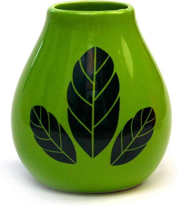 Mate Green Yerba Mate Tea Ceramic Calabash Hoja Green Mug Decorated with Yerba Mate Leaves 350 ml Cup