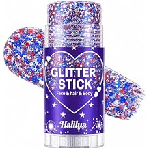 Patriotic 4th of July Body Glitter Stick, Fourth of July Outfit Accessories for Women Kids, USA Flag Face Hair Glitter, Red White and Blue USA Accessories for Independence Day, Memorial Day