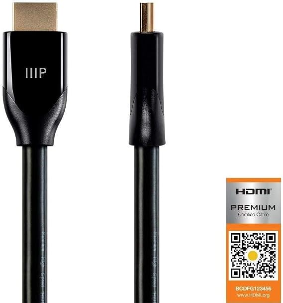 Monoprice 4K Certified Premium High Speed HDMI Cable - 4K60Hz, 18Gbps, HDR, 3ft, Black