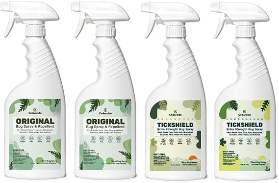 Cedarcide Original & Tickshield Family Pack | Natural Cedar & Lemongrass Oil Bug Spray | Eco-Friendly, Family-Safe Flea & Tick Repellent | Pack of 4 Pint (16 Oz.) Bottles