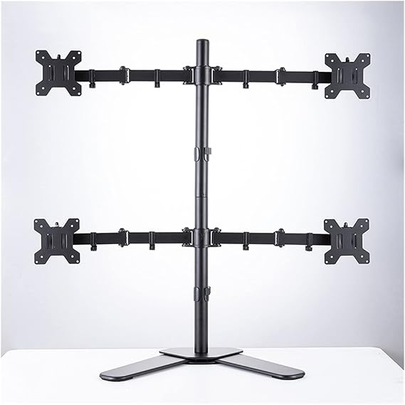 Monitor Arm Quad Four Monitor Mount Stand, Height Adjustable Free Standing 4 Screen Mount, Steel Monitor Desk Mount Bracket Fits Monitors Up to 32 Inches Monitor Desk Mount