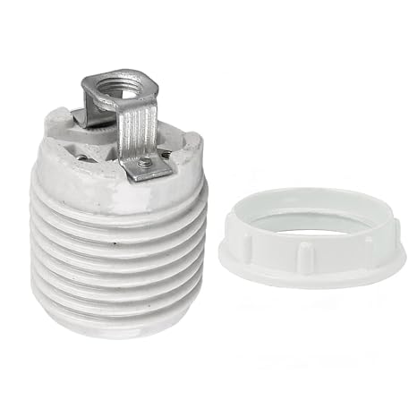E26 Socket,Ceramic Medium Base Screw Socket E26 E27 Threaded Glazed Porcelain Lampholder (with Aluminum Shade Ring)