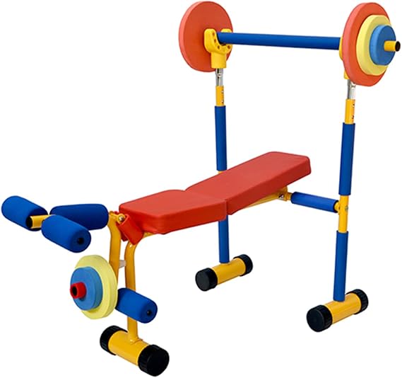 Children's Indoor Fitness Equipment, Weight Bench for Kids 2-in-1 Outdoor Fitness Equipment, Adjustable Workout Weight Bench Set, Beginner Barbell Weightlifting Exercise