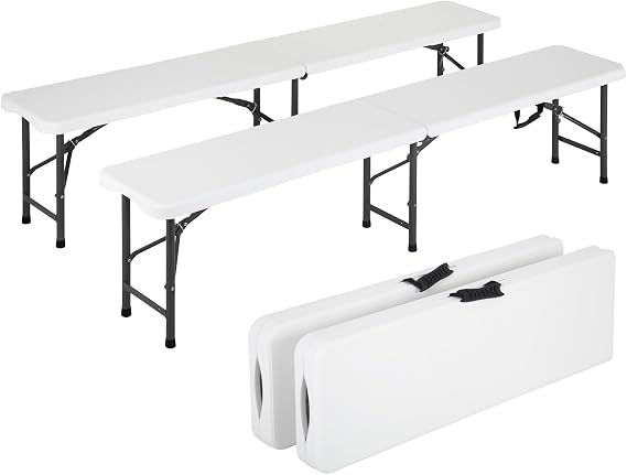 PayLessHere Portable 6 FT Plastic Folding Bench for Outdoor Use, Complete with Carrying Handle for Picnics Camping Dining Parties (2)