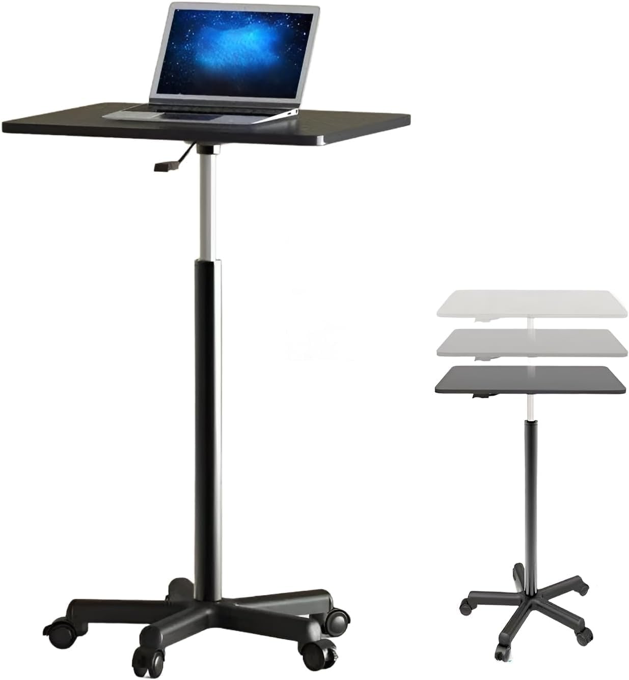 Elevating Desk, Standing Desk, With Casters, Stepless Elevation, Computer Desk, Compact, High Table, Gas Pressure, Manual, One-Touch Elevating Desk, Desktop Desk, Elevating Type, Stand Desk, Side