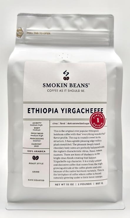 Smokin Beans Yirgacheffe Whole Bean Coffee, Light Roasted Today, 2-Lb, 1ct
