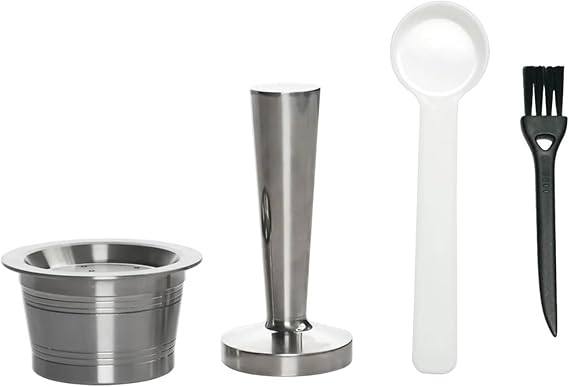 Compatible For K-fee，Compatible For Starbucks Verismo，Compatible For ALDI Expresso Capsule，Refillable Coffee Capsule In Stainless Steel Reusable Pods(1PCS Pod and 1PCS Tamper)