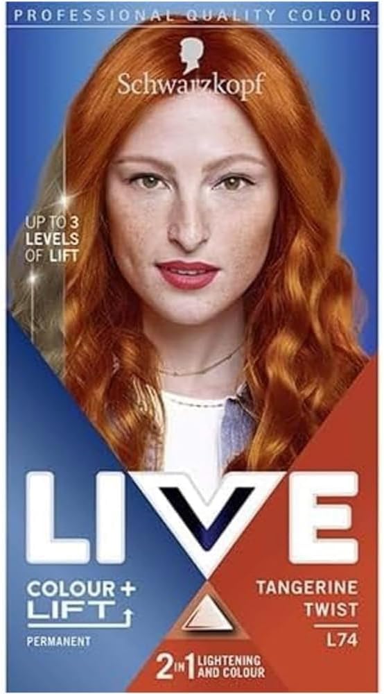 Schwarzkopf LIVE Colour + Lift Tangerine Twist Permanent Hair Dye L74, Vibrant Copper Red Hair Dye Lightens Up To 3 Levels, Long Lasting Hair Colour with Built-In Lightener