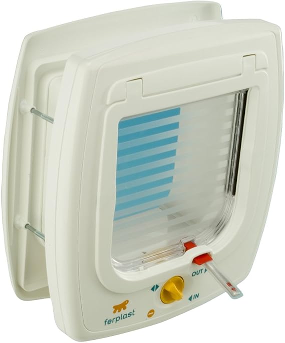 Ferplast Cat Door 'Swing 7' w/ 4-Way Locking System w/Magnetic Key | Universal Pet Door in White for Interior & Exterior Use Ideal for Small Cats & Dogs Up to 12 Pounds