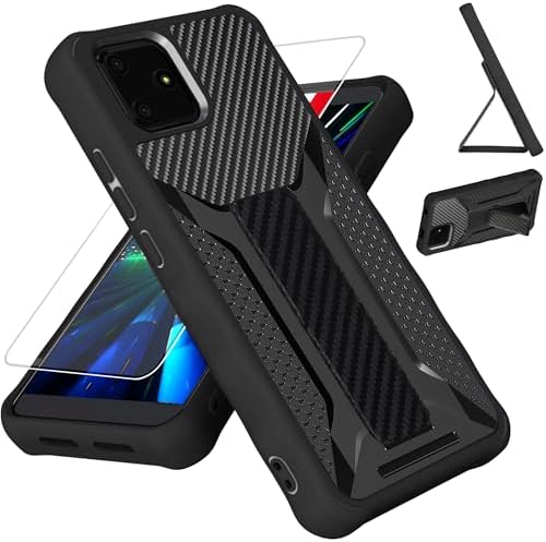 for AirVoice A56 Case Compatible for Foxx Foxxd A55 A56 Phone Case Cover [with Tempered Glass Screen Protector][ 2MM Silicone  PC Hard Back Panel][Hand Bracket] Black