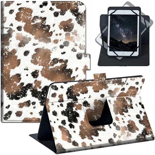 Universal 67 Inch Tablet Case with Stand PU Leather Folio Cover for Kindle Paperwhite, Fire 7 and Other Small Tablets or E-Readers, Cow Prints 02