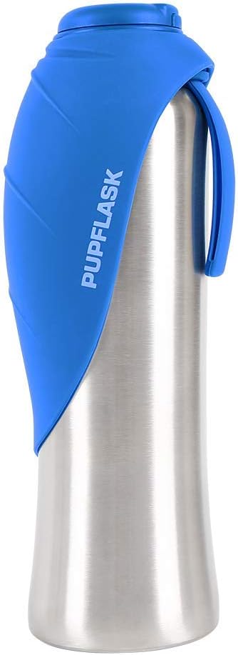 PupFlask Large Dog Water Bottle, Portable Stainless Steel Travel Bowl | 27 or 40 oz Leak-Proof Drink Dispenser with Built-In Cup and Carry Strap for Walking, Hiking and Travel; For All Dog Breeds