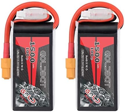 GOLDBAT 1500mAh 3S 11.1V 100C Softcase Lipo Battery Pack with XT60 Plug for Axial Capra, Skylark m4-fpv250, Mini Shredder 200, Qav250, Helicopter Drone and FPV (2 Pack)