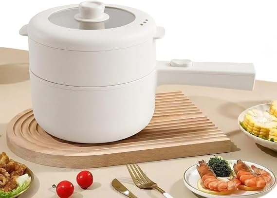 2L Electric Hot Pot & Steamer, Mini Multi-Function Electric Ramen Cooker, Adjustable 350W/700W, Non-Stick Ceramic, Portable for Dorm, RV & Camping