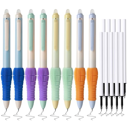 Temiary 8 Pcs Retractable Erasable Gel Pens & 10 Pcs Extra Refills, Gel Ink Pen with Eraser, Fine Point 0.5mm Smooth Writing for Office School Supplies Black Ink