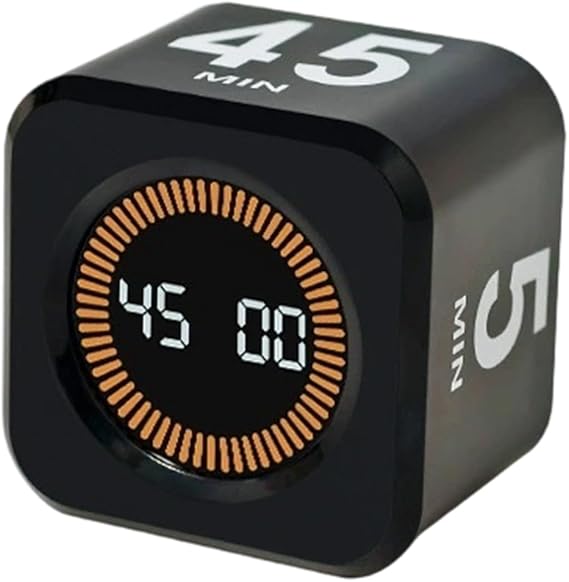 Pomodoro Timer 5/10/25/50 Minutes with Preset Visual Cube Timer Gravity Sensor Silent Mode for Study Work Kitchen ADHD Desk Learning Black