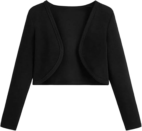 OYOANGLE Girl's Solid Knit Cropped Cardigan Sweater Long Sleeve Regular Fit Shrug Jacket