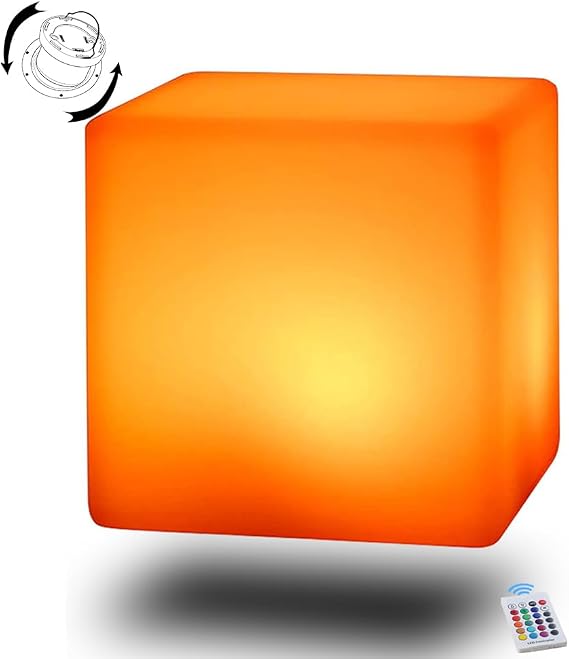BLUEYE 16-Inch LED Cube Chair Light,Detachable Charging,Cordless,Remote Control Side Table,16 RGB Color Cube Seat for Adult,Home Garden Party Decoration