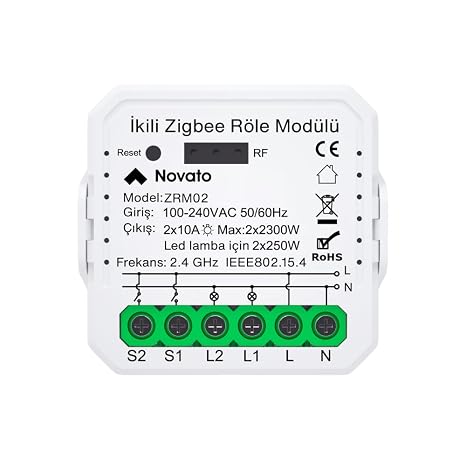 Tuya Mini Zigbee İki Çıkışlı Anahtar (Tuya, Smart Life, Home Assistant, Zigbee2MQTT Uyumlu)