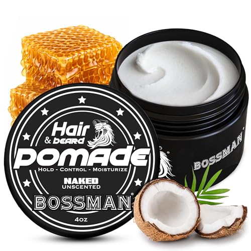 Bossman Hair & Beard Pomade for Men Naked - Unscented Medium Hold & Moisturizing for Hair, Beard & Mustache Styling Made in USA