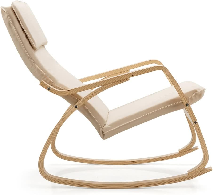 Rocking Chair with Removable Cushion, Wooden Frame Relax Rocker Lounge Chair, Modern Armchair Suitable for Living Room, Bedroom, Balcony, Nursery Room, Porch Beige
