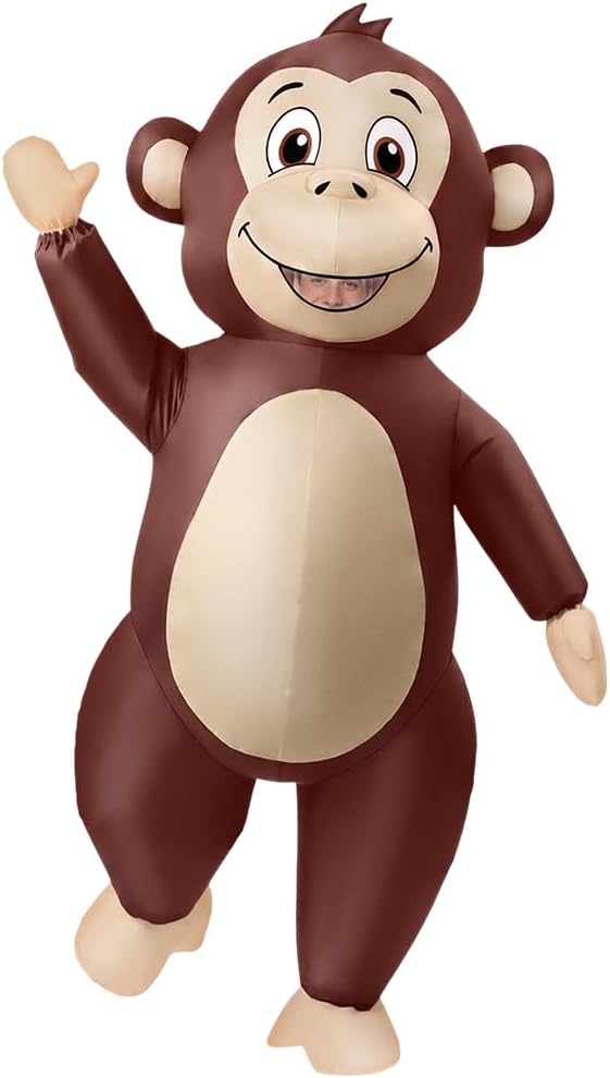 Inflatable Monkey Panda Costume Adult Blow Up Animal Halloween Full Body, Brown Monkey, Adult