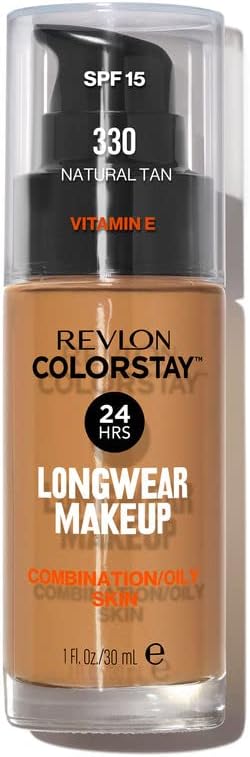 Revlon Colorstay Liquid Foundation Makeup for Combination/Oily Skin SPF 15, Longwear Medium-Full Coverage with Matte Finish, Natural Tan (330), 30 ml (Pack of 1), 330 Natural Tan