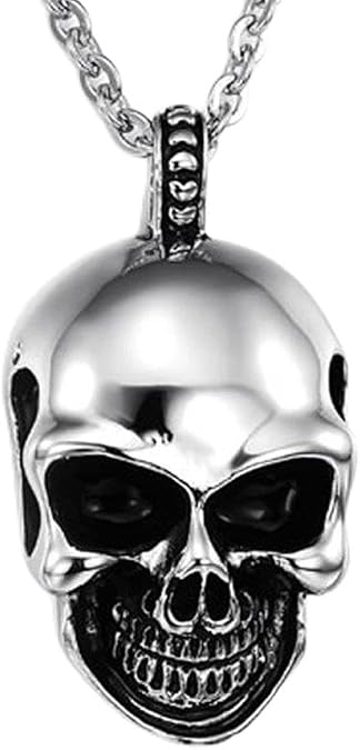 KONOV Mens Gothic Skull Stainless Steel Pendant Necklace, Silver Black, 22" inch Chain