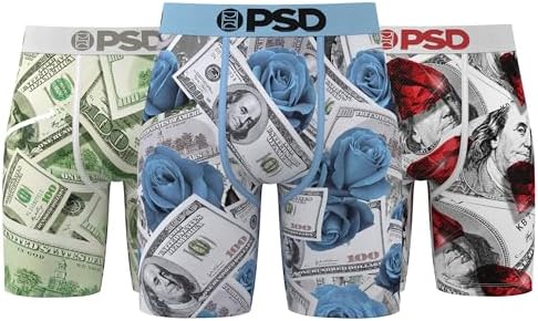 PSD Underwear Mens Boxer Briefs - Money Print, Standard Length Packs and Singles, Soft & Breathable Boxer Briefs for Men