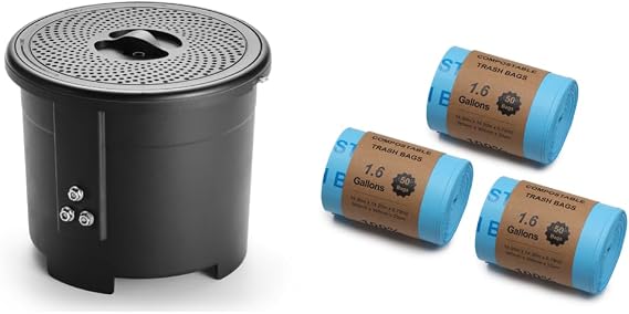 Airthereal Bundle | Electric Kitchen Composter Bucket with Lid and 3-Pack Compostable Trash Bags (1.6 Gallon, 150 Count, Blue) - Compatible with R500 Revive Electric Kitchen Composter