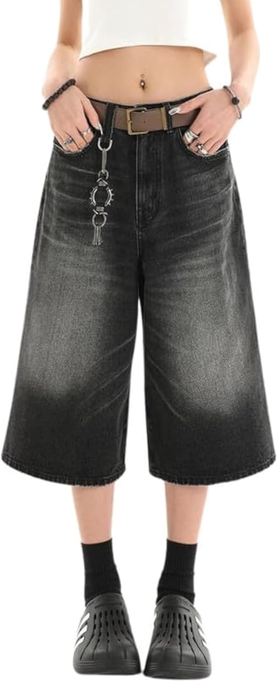 Jorts Women Baggy Jean Shorts Wide Leg Long Denim Shorts Unisex | Baggy Capris,Loose Denim jort,High Rise,Summer Streetwear,Oversized Jeans,Classic 4 Pockets,Casual Outfits