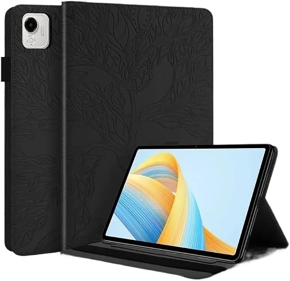 3D Tree Embossed PU Leather Case Suitable for Huawei Honor Pad X9a /Honor Pad X9 Pro 11.5inch 2025 Shockproof Tablet Cover(Black,for Honor Pad X9a)